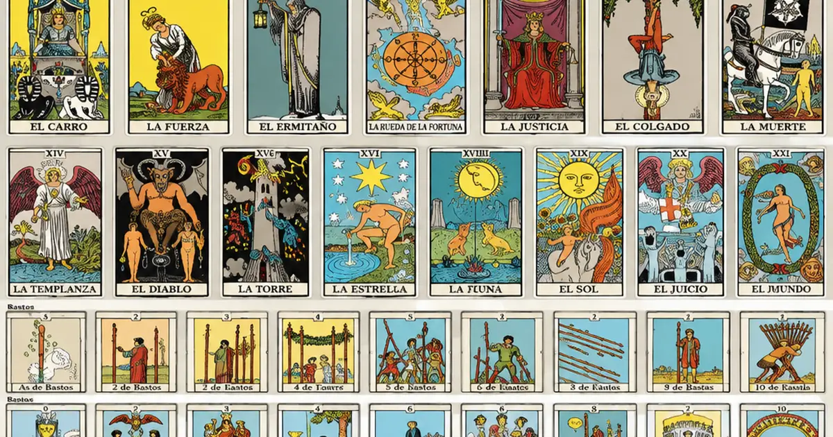 Baraja completa del tarot con arcanos mayores y menores